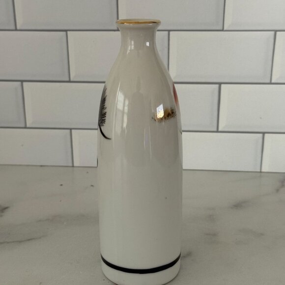 Vintage Japanese Ceramic Vase W/ Crane & Sun Design Made In Japan Gold Rim Accen - Picture 3 of 6